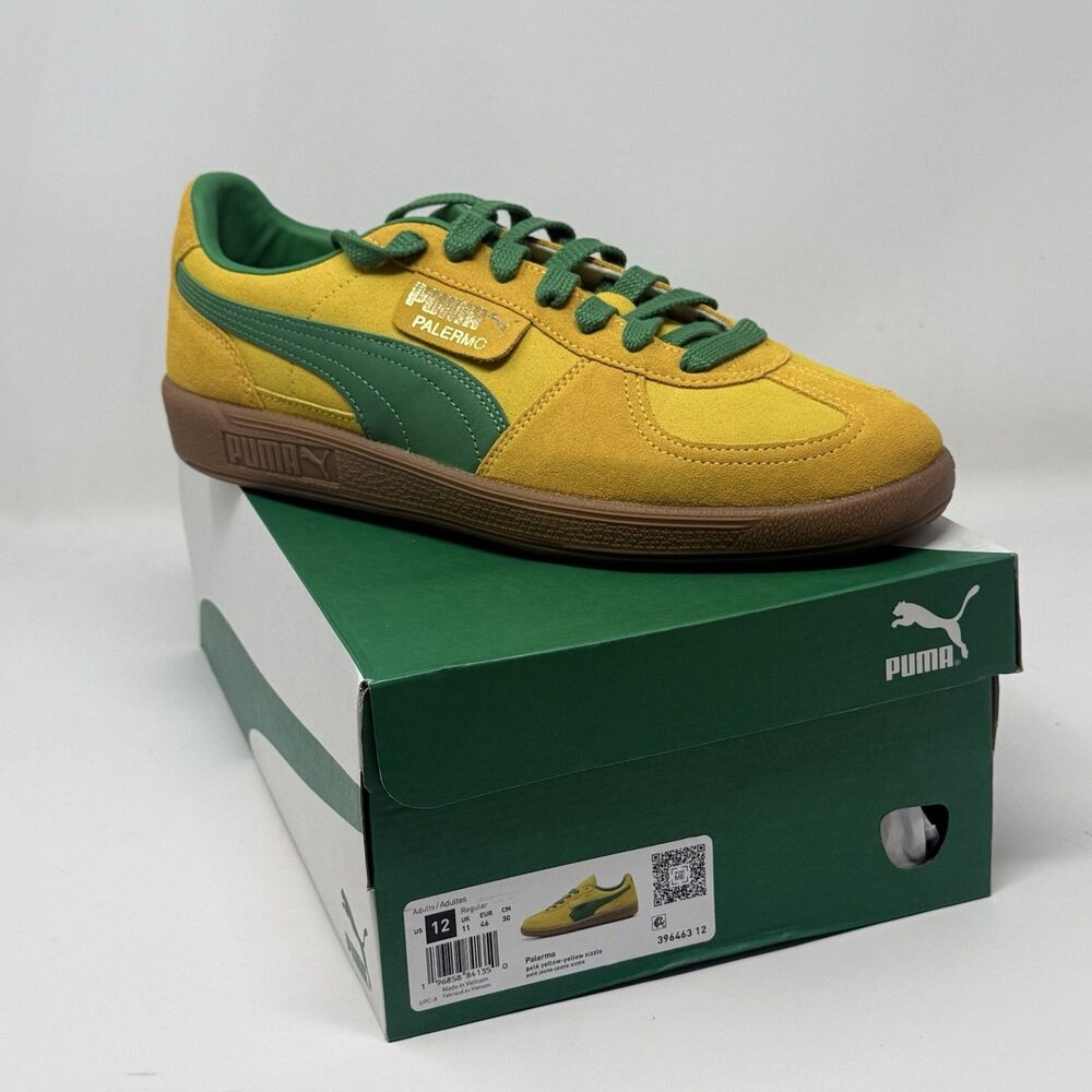 Puma Palermo Sneakers Mens 12 Yellow Green Suede Skate Casual Classic Shoes